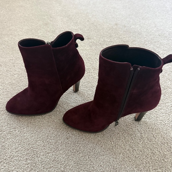 Coach 8 B Jemma Wine Suede Leather Ankle Booties Heel Side Zip - Picture 2 of 4